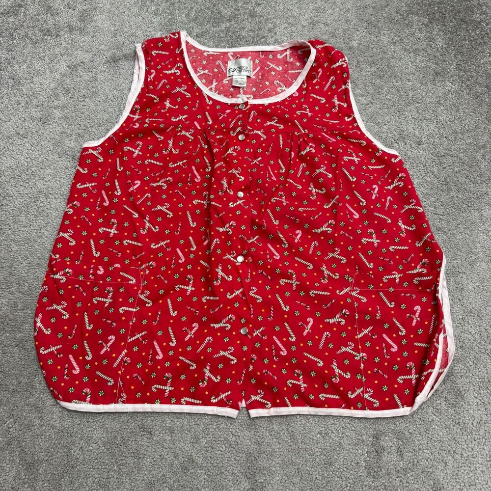 Vintage Cozee Corner Christmas Candy Cane Pearl Snap Apron Vest Top Women XL Red